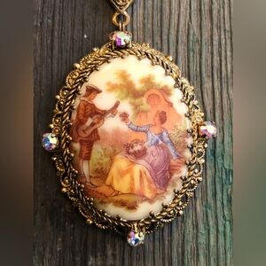 Antique German Limoges “Courting Couple” necklace from 1940s